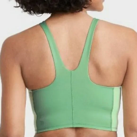 Nwt XL sports bra crop top all in motion green colorblock with removable pads - Picture 2 of 5